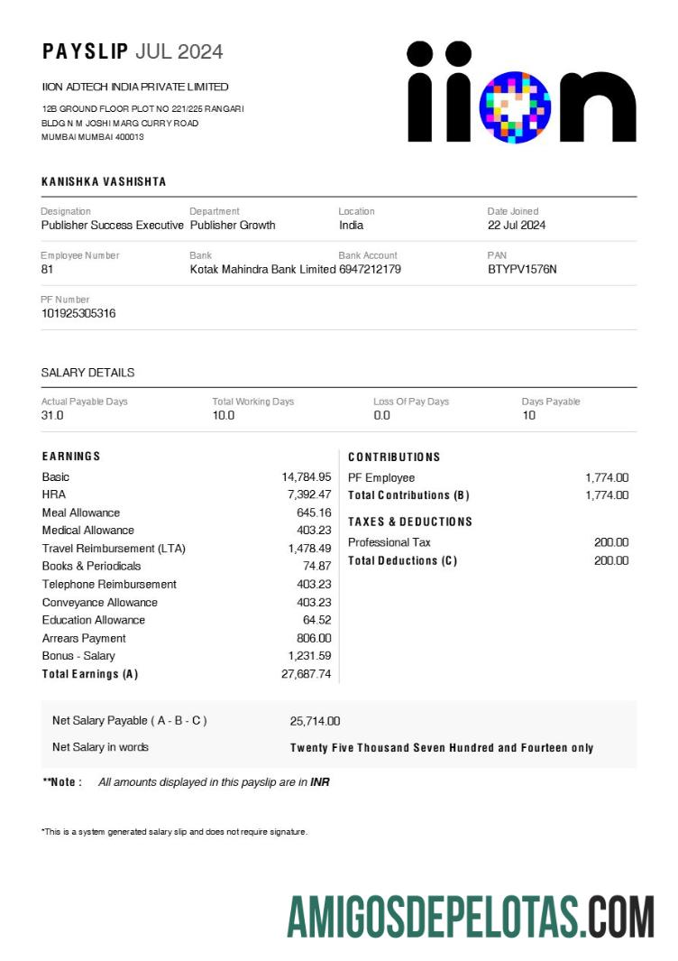 Em branco Modelo de recibo de pagamento IION Adtech Índia em formatos Word e PDF.pdf, 1